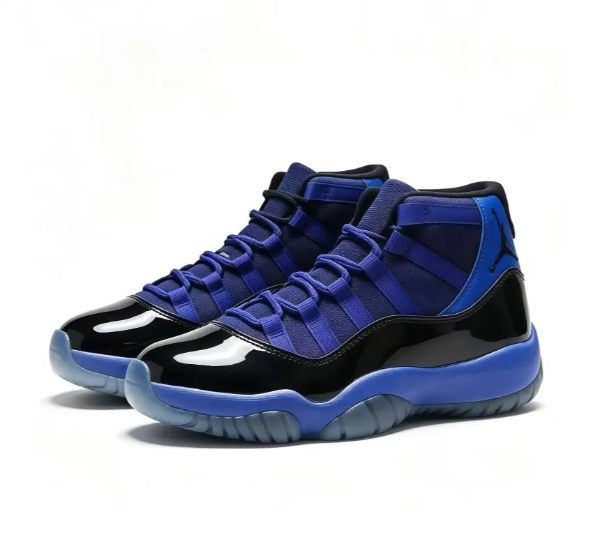 Men’s Black Royal Blue Glossy High Top Basketball Sneakers Premium Patent Leather Padded Ankle Support Fashion Streetwear Trainers Non Slip Cushioned Rubber Sole Casual Athletic Shoes For Daily Walking Street Outfits
