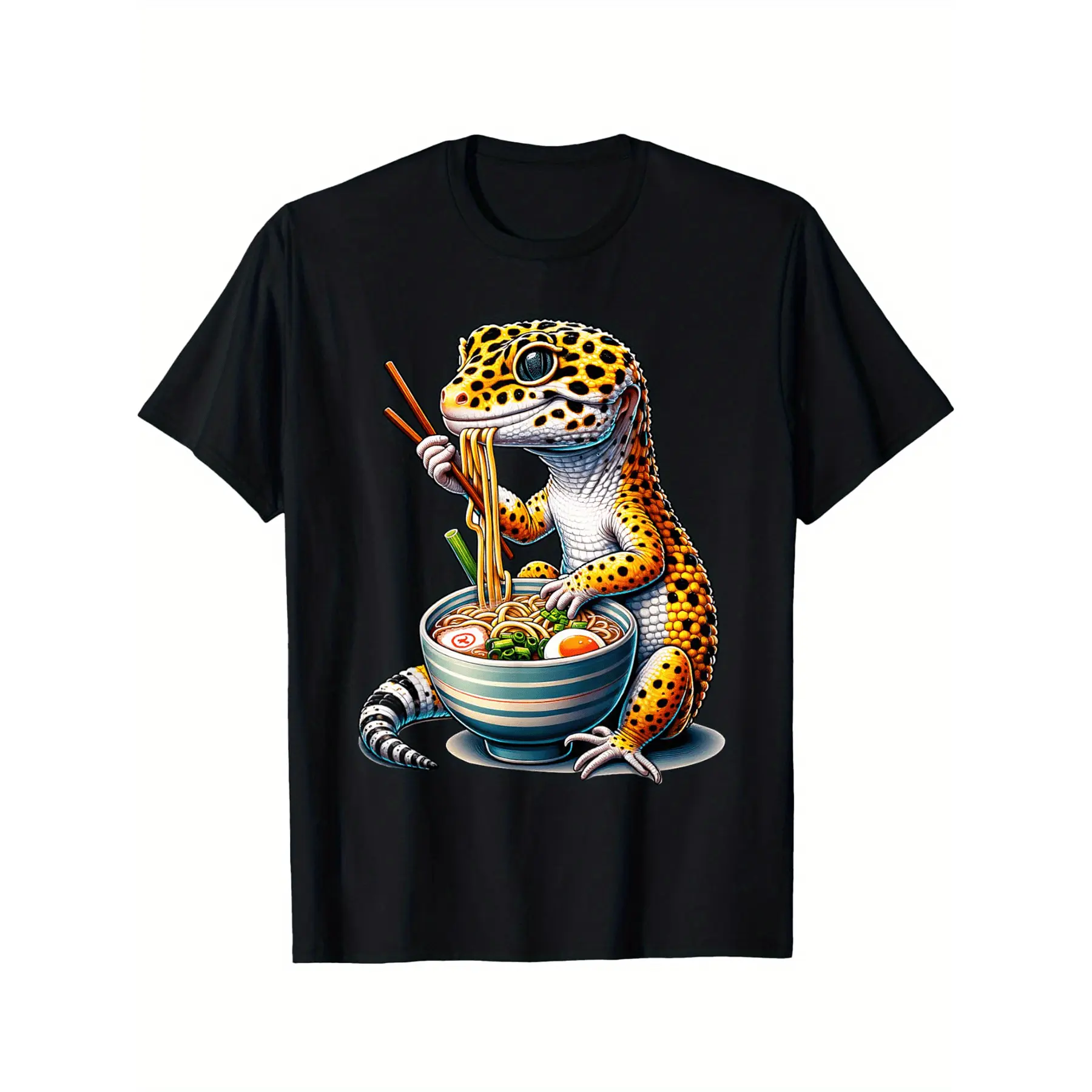 Leopard Gecko Ramen Eating Noodles Bowl Yummy Gecko T-Shirt200G pure cotton