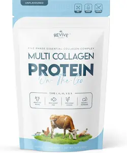 Revive Naturals Multi Collagen Hydrolyzed Powder Bag 4oz Types I II III V X Grass Fed Bovine Free Roaming Chicken Eggshell Collagen Peptides Non GMO GF