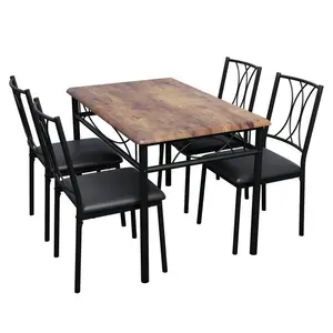Gaomon Wood-Like Brown 4-Piece Dining Table Set with 4 Chairs - Space-Saving Apartment Furniture, Kitchen & Dining Room Furniture Set for Small Spaces, Dining Table Set Of 4