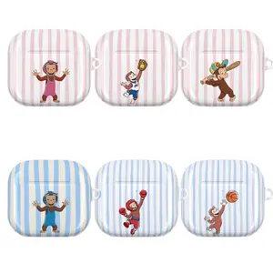 Curious George Wrestling Playful Airpods Case, Striped Baseball | Basketball | Softball | Boxing Case| For AirPods 1 2 3 4 & Pro Gen 2