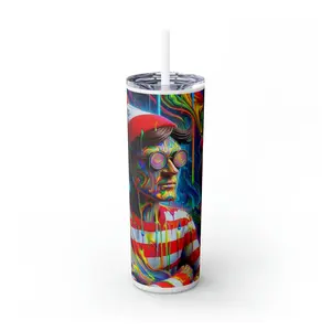Psychedelic Waldo Skinny Tumbler with Straw, 20oz
