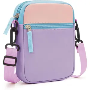 L-CPB028  Kids Purse for Girls Crossbody Bag Colorblock Purses for Kids Age 5 6 7 8-10 10-12 (Purple & Blush Pink)