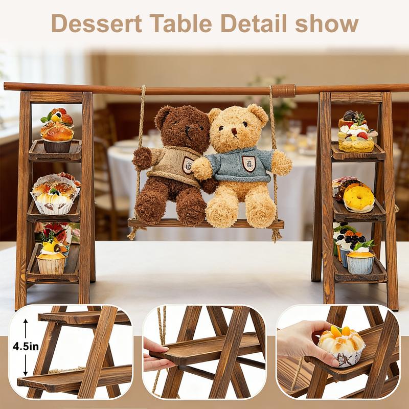 3 Tier Wooden Cupcake Stand - Wood Cake Dessert Table Display Set with Swing, Rustic Party Food Cookie Snack Display with Serving Tiered Tray Ladder Stands for Birthday Wedding Baby Shower