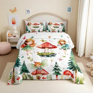 Mushroom & Fairy Comforter Set,- Butterfly Bedding Set,for Kids Girls,Whimsical Fairies Garden Bed Set,| Forest Themed Butterflies Room Decor