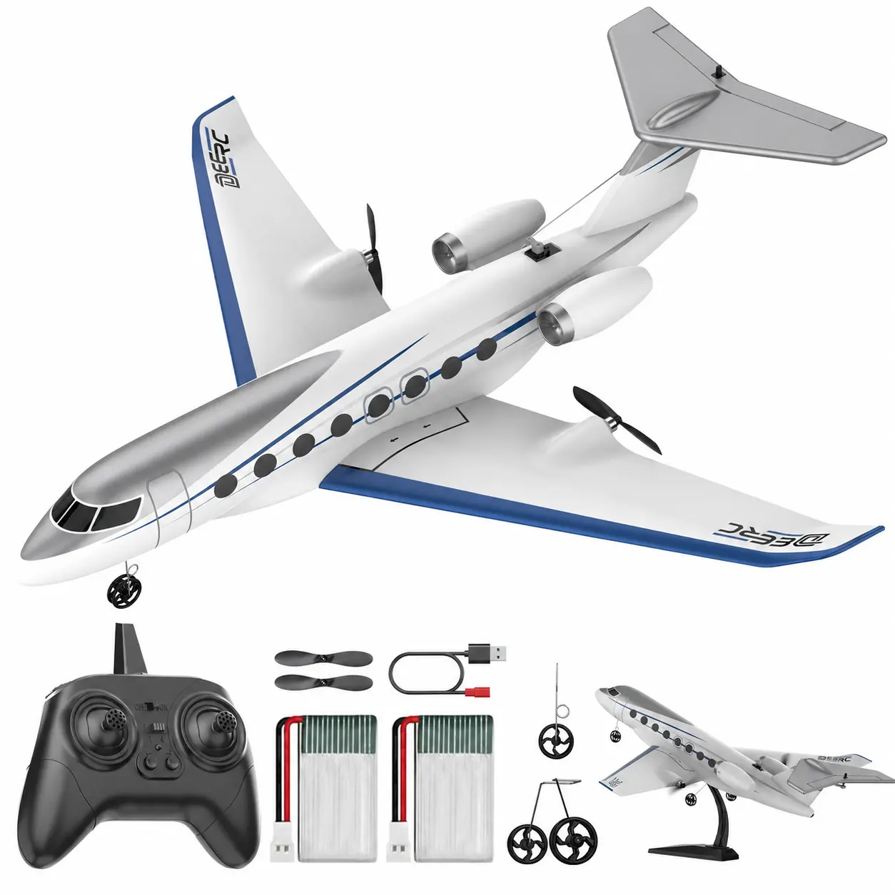 DEERC Z67 RC Plane for Kids & Adults,3CH Remote Control Airplane Toys RTF Ready-to-Fly EPP Foam Private Jet Toy with 6-Axis Gyro,2 Batteries for Beginners