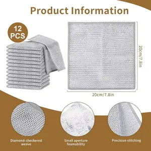 12 Counts Dishwashing Rags, Wet and Dry Use Metal Wire Dishwashing Cloths, Multipurpose Non-Scratch Wire Dishcloths for Kitchen Cleaning, Reusable Wire Cleaning Cloths for Kitchen, Sinks, Pots, and Pans
