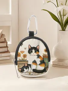 Cat Pattern Mini Wallet with Zipper, Lightweight Change Purse with Hook Clip and Key Holder, Ideal for Men and Women