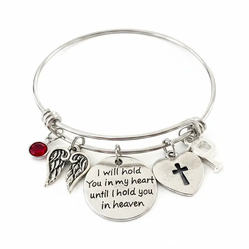 I'll Hold You In My Heart Until I Can Hold You In Heaven — Silver Angel Wings Memorial Charm Bracelet