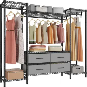 VIPEK V20 Closet Rack with Adjustable Shelves, 3 Hang Rods, 4 Fabric Drawers, Freestanding Closet Organization, Load 800lbs, Heavy Duty Wardrobe Rack Boxes Storage organizer