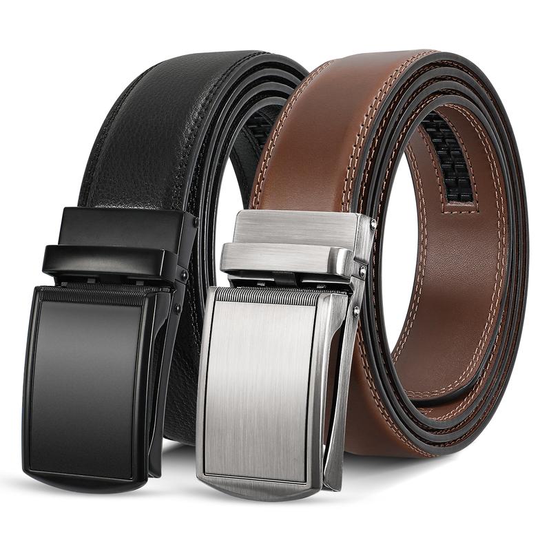 Clssic Men Genuine Leather Sliding Belt With Automatic Buckle Easy Clip To Adjust Men Ratchet Belt For Christmas Gift