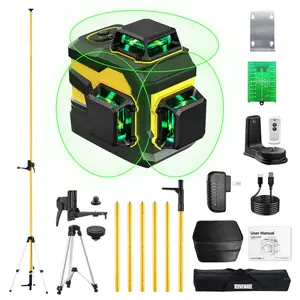 【DealsForYouDays】VERVEWAVE 12-Line Green Laser Level 3x360° Self-Leveling, 3D Cross Line Tool with 5200mAh Battery (8H Long Runtime), Smart Remote Control, Cool Construction Gifts for Dad Men Husband