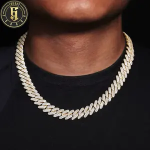 Iced Out Miami Cuban Link Silver and Gold Chain with Sparkling Stones for Men