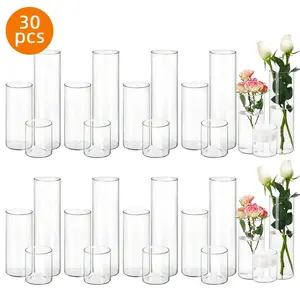 3/6/9/15/30pcs Glass Vases For Flowers Tall Clear Vases For Centerpieces Wedding Decorations 3 Diameters Hurricane Floating Candle Holder Modern Simple Vases Formal Dinners Home Decor Hen Ornaments