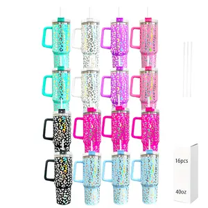 16pcs 40oz Tumblers with Holographic Leopard Print, BPA-Free Insulated Cups for Hot & Cold Drinks, Includes Straws, Perfect for Outdoor Activities, Gifts for Christmas, Mother’s Day, and More, Festive Gift Cups |   Holographic Leopard Design |   Durable D