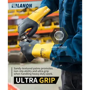 LANON PVC Chemical Gloves, Thick Rubber Work Gloves, Heavy-Duty, EN 374/388, Acid, Alkali and Oil, Non-Slip, XL