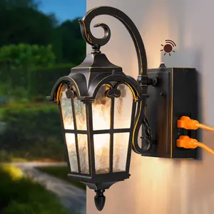EDISHINE Dusk-to-Dawn Outdoor Wall Lantern, GFCI Outlet Porch Light Fixture with E26 Socket, Waterproof Wall-Mount Sconce for Front Door, Patio