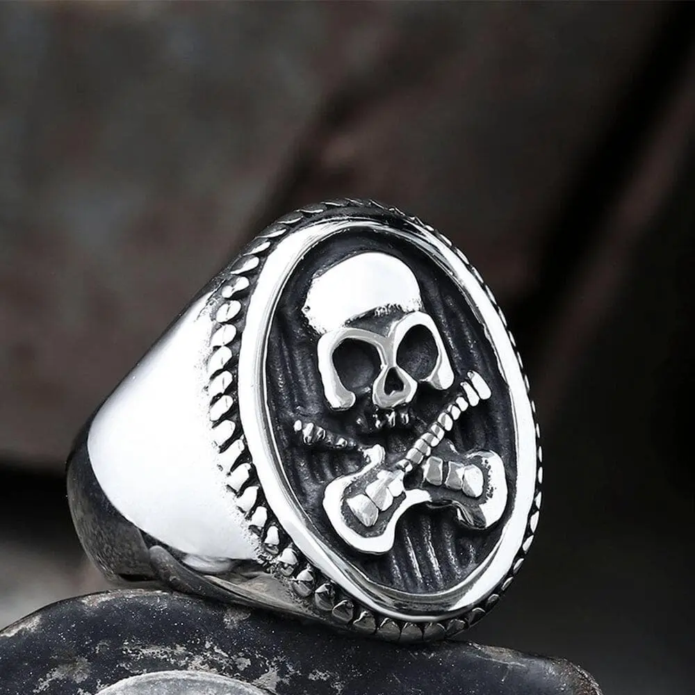 GTHIC Guitar Skull Stainless Steel Ring Punk Fashion Accessories for Daily Wear