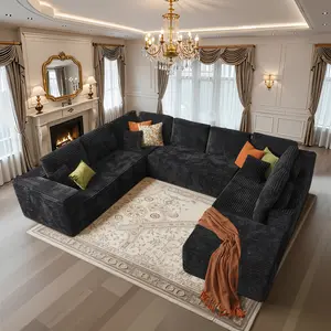 Oversized Cloud Sectional Couches for Living Room,Modular Sectional Sofa No Assembly, Plush Corduroy Large U Shaped Floor Couch Set with Deep Seat Ottoman