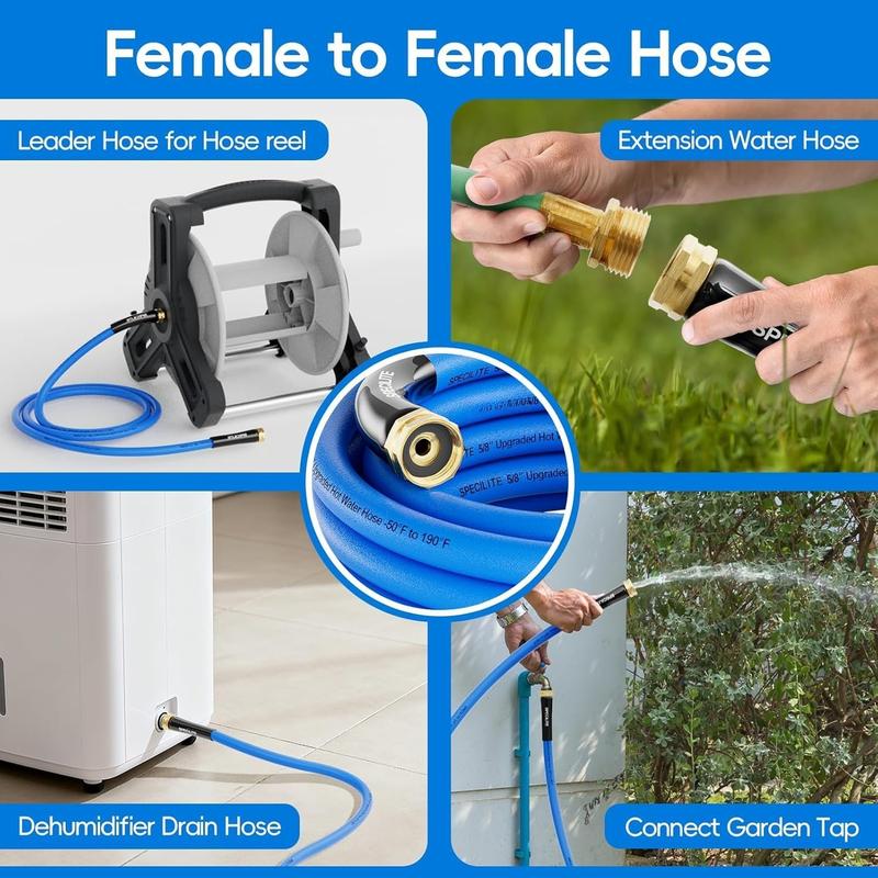 Female to Female Hot/Cold Garden Water Hose 20 ft x 5/8 Inch for Hose Reel, -50To 190, Heavy Duty, Flexible, Burst 605 Psi, Rubber Extension Pipe with 3/4" Brass Fittings