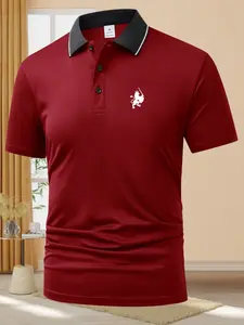 Men's Summer Business Casual Short Sleeve Polo Shirt, Lion Knight Print, Quick-Dry Breathable Birdseye Fabric, Collared Top