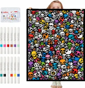 DIY Coloring Blanket for Adults&Kids, Color Your Own Blanket with24 Markers, Washable Cozy Velvet Kit for Everyday Use &Home Decor, Adds a Unique Touch to Living Rooms or Kids'Spaces Custom Coloring Sherpa Blanket Kit Color-Fillable Flannel Art