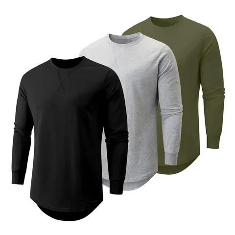 JMIERR Mens 3 Pack Cotton Hipster Hip Hop Longline Crewneck Sport T-Shirt, Menswear Casual Top for Outdoor Daily Wear