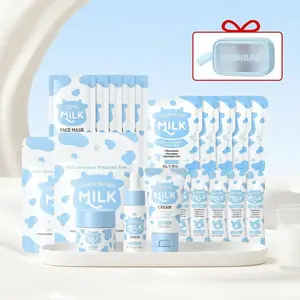 Laikou Milk Skincare Set, Essence 17ML, Eye Cream 15g, Moisturizer 30g, Hand Creams 5x3g, Sleep Mask 5x3g, Clay Mask 5x5g, Makeup Bag, Hydrating Set, Skin Care Sets