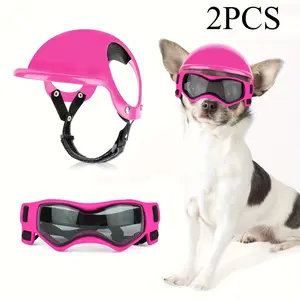 3 Sets of Pink Pet Helmets with Glasses - Windproof And Uv-Protective - Dog Goggles - Puppy Safety Sports Helmet