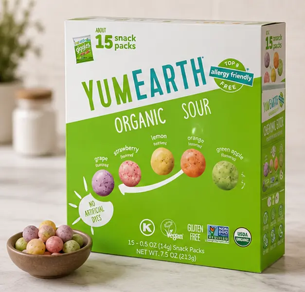 Sour Fruit Chewy Candy Snack Packs, 15 Count (0.5 oz Each), Individually Wrapped, Gluten Free, Vegan, Non-GMO, Dye Free, Allergy Friendly Candy