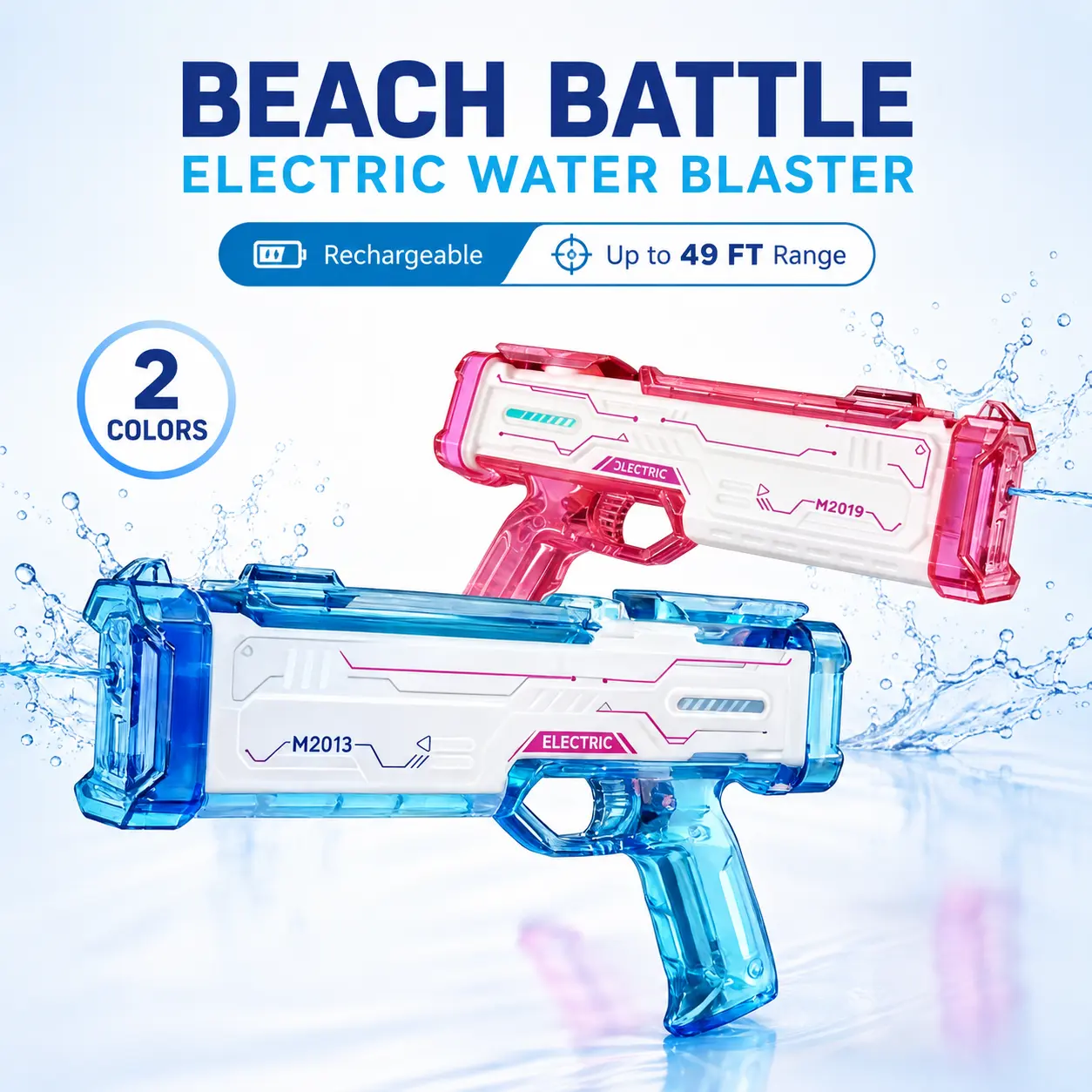 500mAh Rechargeable Battery Unisex Futuristic Electric Water Blaster, Kids Pool-Sand Toy with LED Lights, LED Glow Adds Party Vibe, 320cc Capacity, 20-25 ft & 49ft Range, Quick Top-Fill, No Disassembly, Realistic Sounds Make Shots Epic for Summer Battles