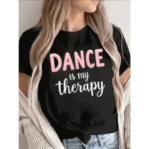 Womens Dance Is My Therapy Graphic Tee Short Sleeve Crewneck Casual Loose Fit Soft Cotton Style Summer Top For Dancers Studio Practice Streetwear Outfit