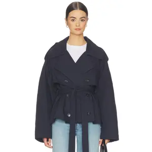 Elodie the Label Eleanor Cropped Trench Coat in Navy