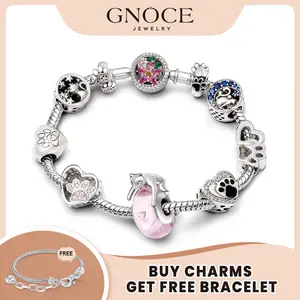 GNOCE Charm Bead for Bracelets - Cubic Zirconia & Enamel, Paw of Cat or Dog Design, White Gold Plated, Fits Snake Bracelets & Necklaces, Pet Charm Pendant for Women & Girls
