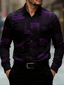 Men's Classic Fashion Checkered Plaid Long Sleeve Fitted Shirt, Button Down Shirts, Button Up Shirt, Casual Business Style, Casual Elegant Classy, Single Button Collar, All Seasons Wear, Comfortable Fit