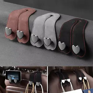Heart Shape Metal Car Seat Headrest Hooks 2 in 1 Leather Car Seat Back Hook Purse and Bag Backpack Double Hook Car Seat Hanger Backseat Hanging Organizer Car Storage Organizer