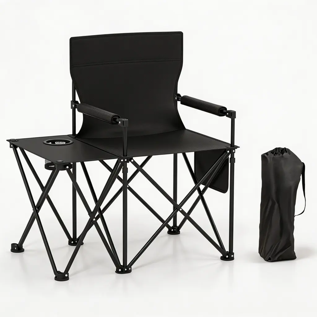 Folding Camping Chair with Side Table, Extra Wide Padded High Back Chair with Cup Holder & Storage Pockets, 330LBS Heavy Duty Portable Chair for Camping, Tailgating summerwins