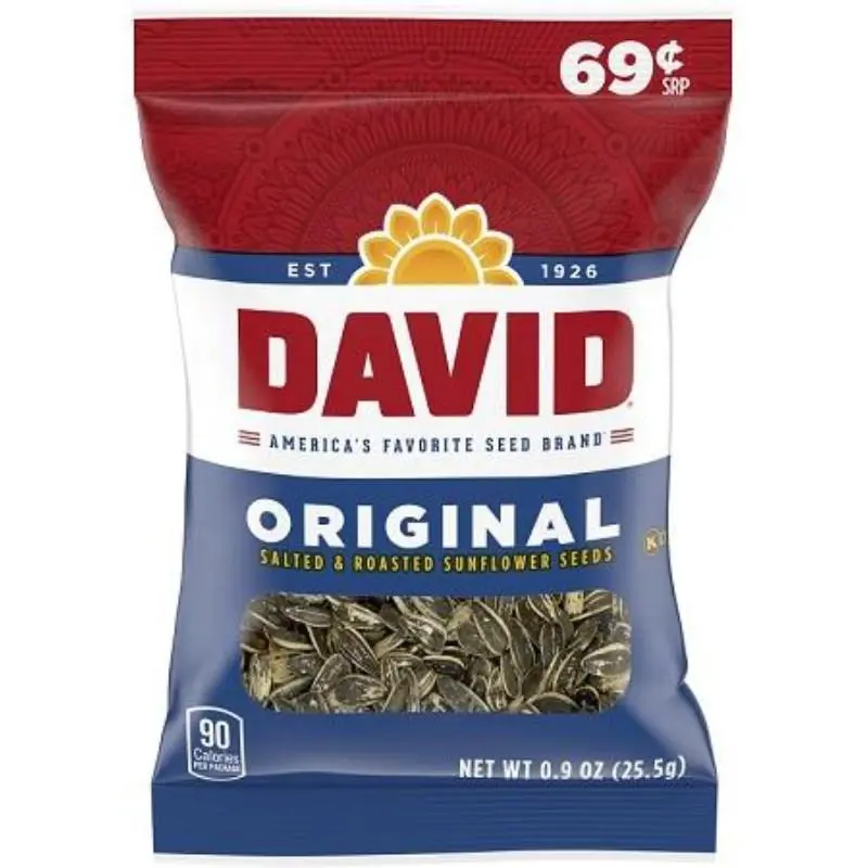 David Crunchy Sunflower Seeds - Classic Flavor, Salted, 18-Count (0.8oz Each), Healthier Snack for Sharing & Solo Enjoyment, Crunchy Seeds, Healthier Choice