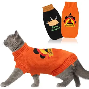 2 Packs Knitted Cat Sweater Thanksgiving Turtleneck Turkey Kitty Sweater Kitten Pet Cat Sweaters for Cats Only Warm Pullover Knitwear