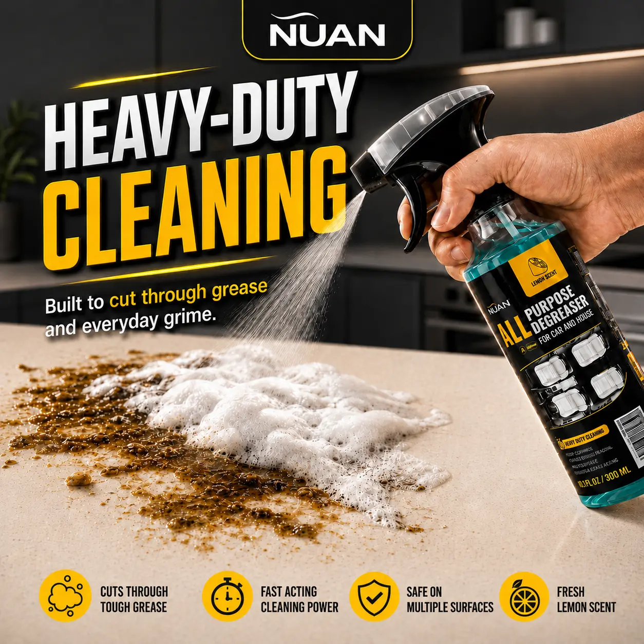 NUAN heavy duty degreaser all purpose degreaser for car and house all purpose cleaner all purpose degreaser Nuan Heavy Duty Degreaser  Powerful Foam Cleaner, Suitable for Car Interiors, Nemesis of Stubborn Stains!-M1