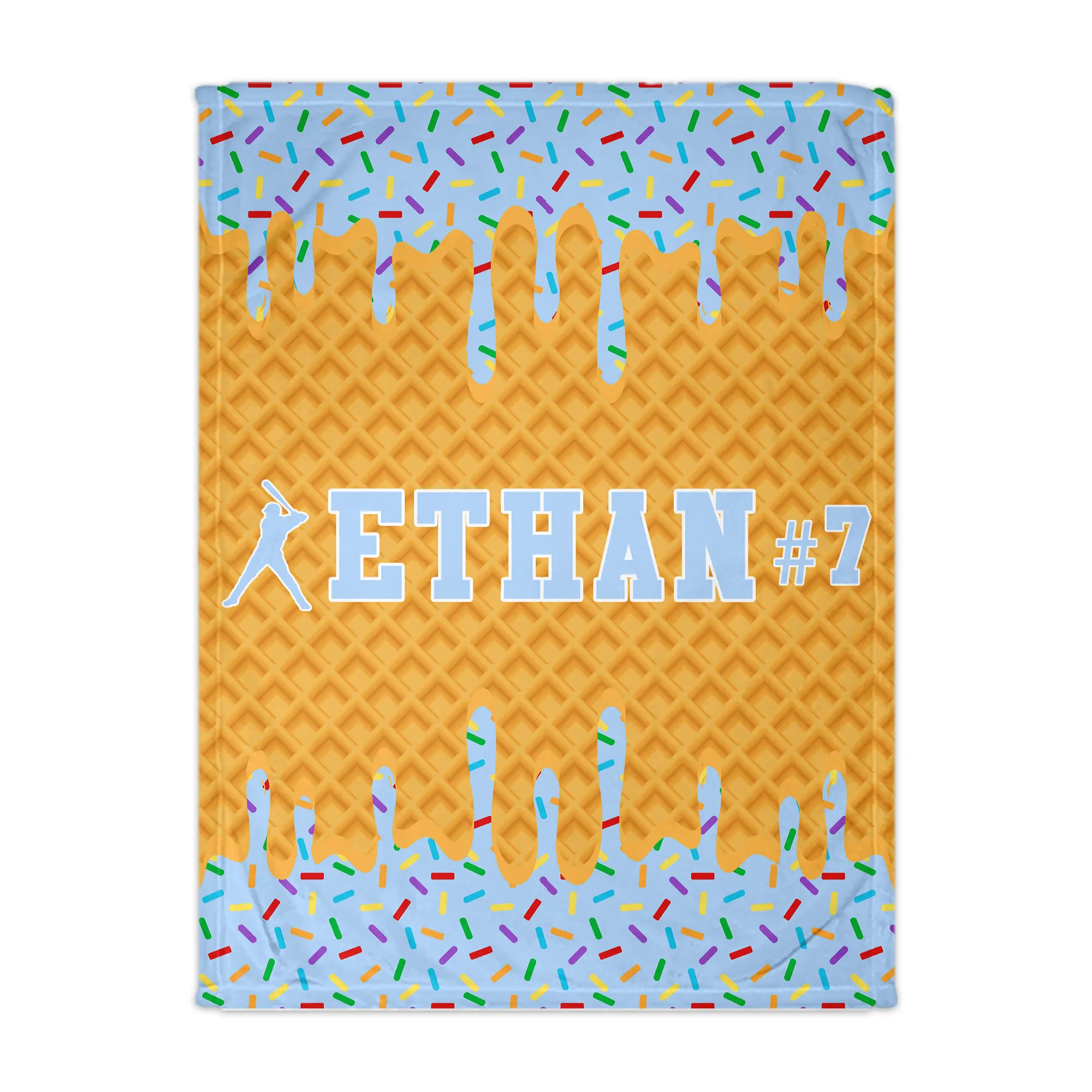 Personalized Ice Cream Drip Baseball Throw Blanket 50in x 60in Lightweight Soft Minky fleece Baseball Player Gift