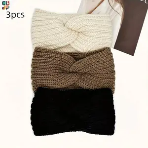 Cubidupi BeadBreath Unisex 3-Piece Triple Knot Ribbed Knit Headband Set, Warm Texture, Classic Neutral Beige Brown Black, Stylish Spring Statement Hair Accessory, Unisex Names