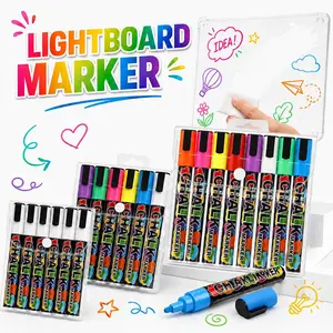 6/8/12/24 Liquid Powder Markers, Random Colors, Washable and Wet Erase, Ideal for Fluorescent Boards, Blackboards, Glass Windows, School Art