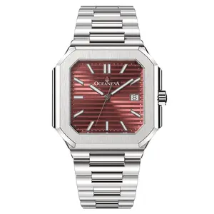 Oceaneva Men's Tenuis Ultra-Thin Automatic Watch - Burgundy, Swiss Movement, 10mm Case, 100M Water Resistant