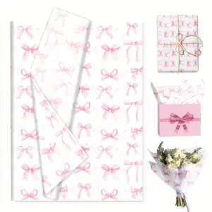 Tissue Paper for Gift Wrapping, 50-Pack - Soft Pink and White with Bows, Hearts & Ribbons Design, Crinkle Cut Paper for Wedding Birthday Baby Shower Gift Bags, Filler & Party Decor, Flower Wrapping Paper, Gift Wrapping Supplies