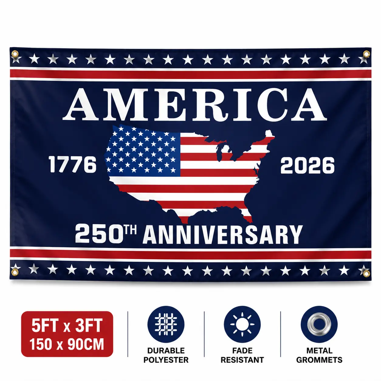 America 250th Anniversary Flag 1776–2026 | Large 5FT×3FT Patriotic USA Banner | Independence Day Wall & Yard Decoration | Veterans Day Decor fourth july decor Without Flagpole