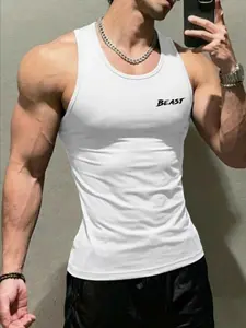 1 Pack Men's Compression Workout Tank Top, BEAST Graphic ,Black/White Breathable Quick Dry 4-Way High Stretch Sleeveless Athletic Shirt For Gym Basketball Running Yoga Cycling & Daily Casual Wear.
