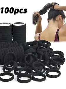 100 Pcs Elastic Hair Ties, Thick Seamless Hair Bands, No-Damage Soft Ponytail Holders, Hair Accessories for Girls and Women, Black