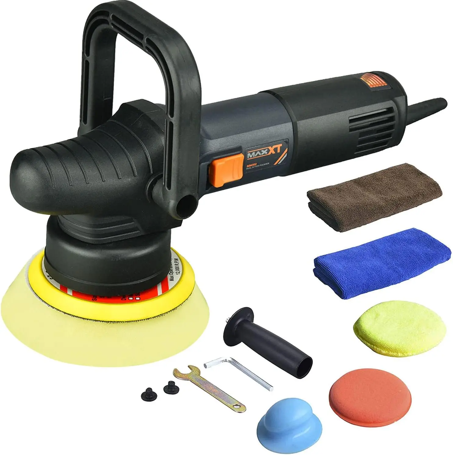 MAXXT Car Buffer Polisher 5 inch Dual Action Small Car Buffer Machine for Car Detailing 9MM Orbital Variable Speed Polisher for Car Polishing and Waxing 3 Foam Pads (SDA502)