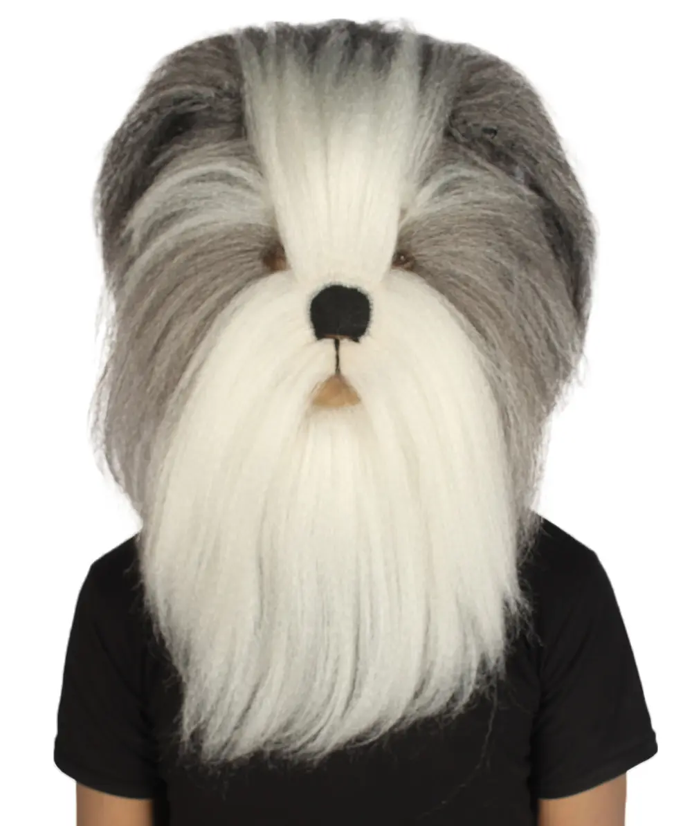 HPO Men's Furry Dog Collection White and Grey Straight Furry Dog Cosplay Wig & Mask - Premium Breathable Capless Cap